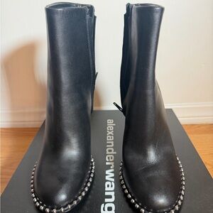 Alexander Wang Black Leather Ankle Boots with Silver Stud Trim